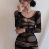 Long-sleeved, hip-hugging mesh skirt