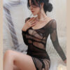 Long-sleeved, hip-hugging mesh skirt