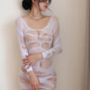 Long-sleeved, hip-hugging mesh skirt
