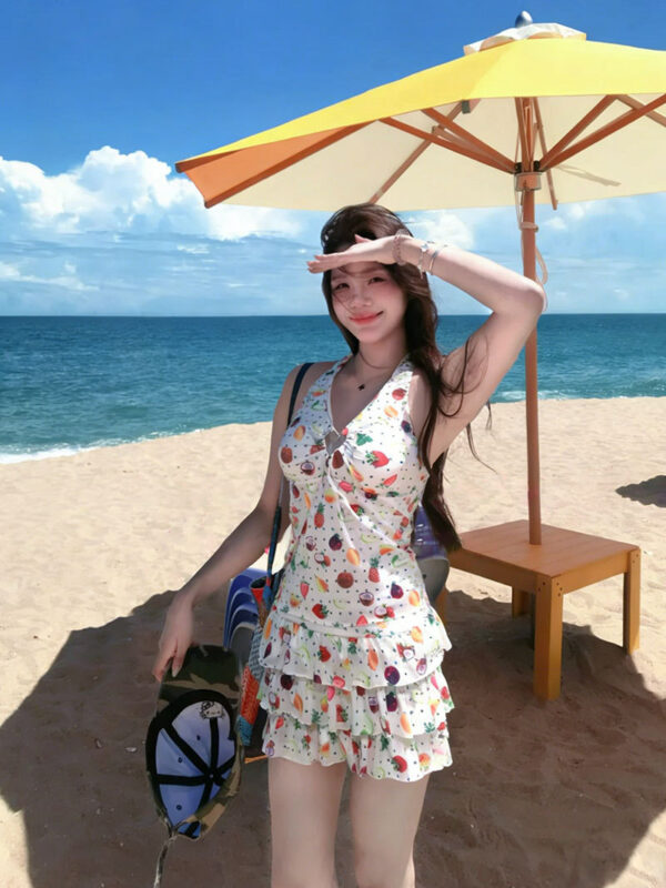 Fruit print V-neck halter dress