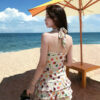 Fruit print V-neck halter dress