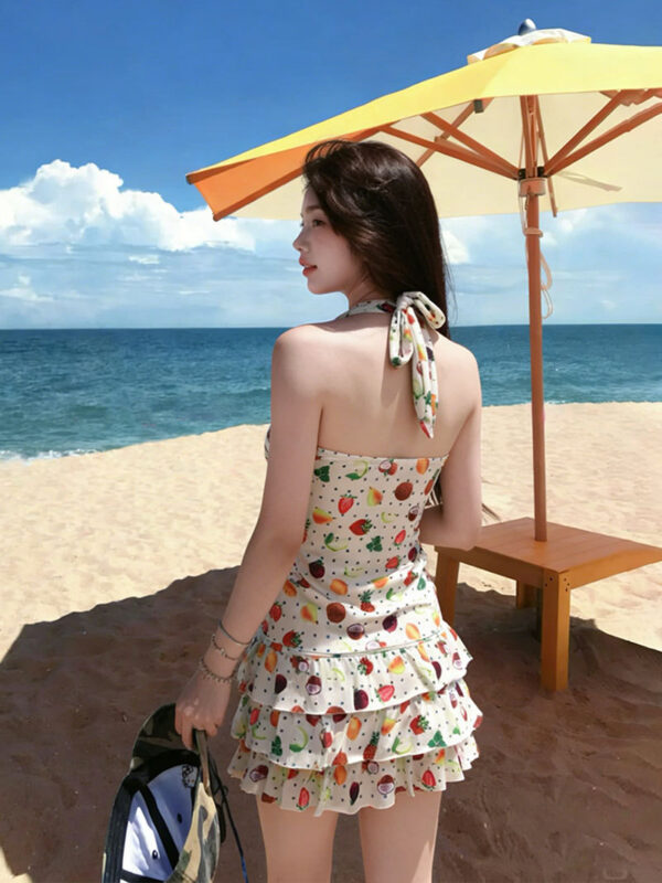 Fruit print V-neck halter dress