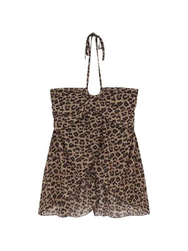 Leopard-print halter chiffon dress with straps