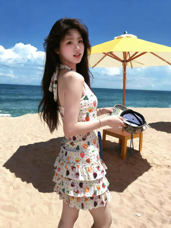 Fruit print V-neck halter dress