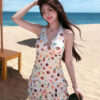 Fruit print V-neck halter dress