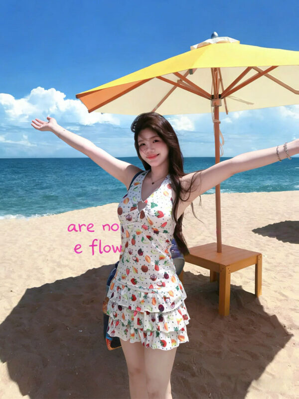 Fruit print V-neck halter dress