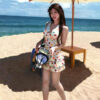 Fruit print V-neck halter dress