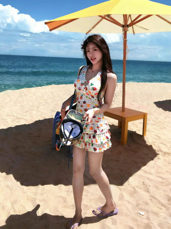 Fruit print V-neck halter dress
