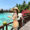 Long-sleeved and short-skirt split-body swimsuit for the beach