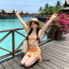 Long-sleeved and short-skirt split-body swimsuit for the beach